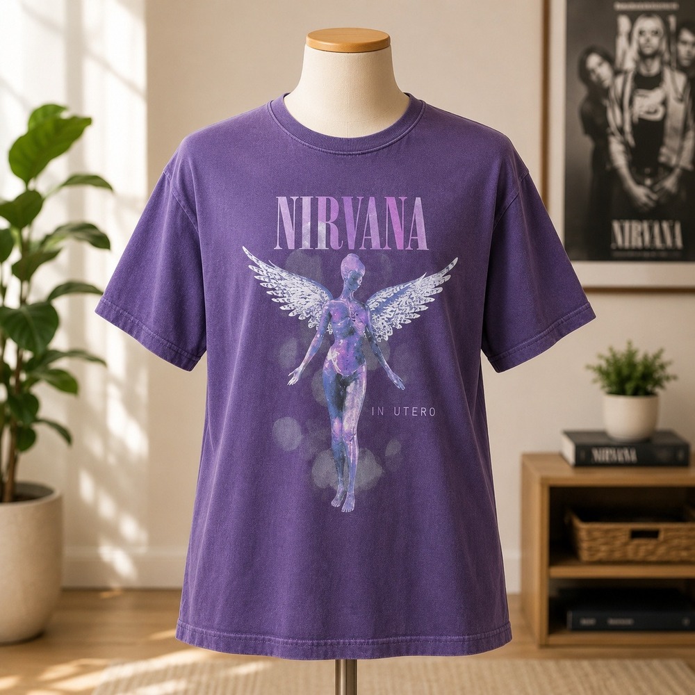 Nirvana In Utero Graphic T-Shirt Purple Mineral Wash 3X Mens‎ Womens Unisex Tee